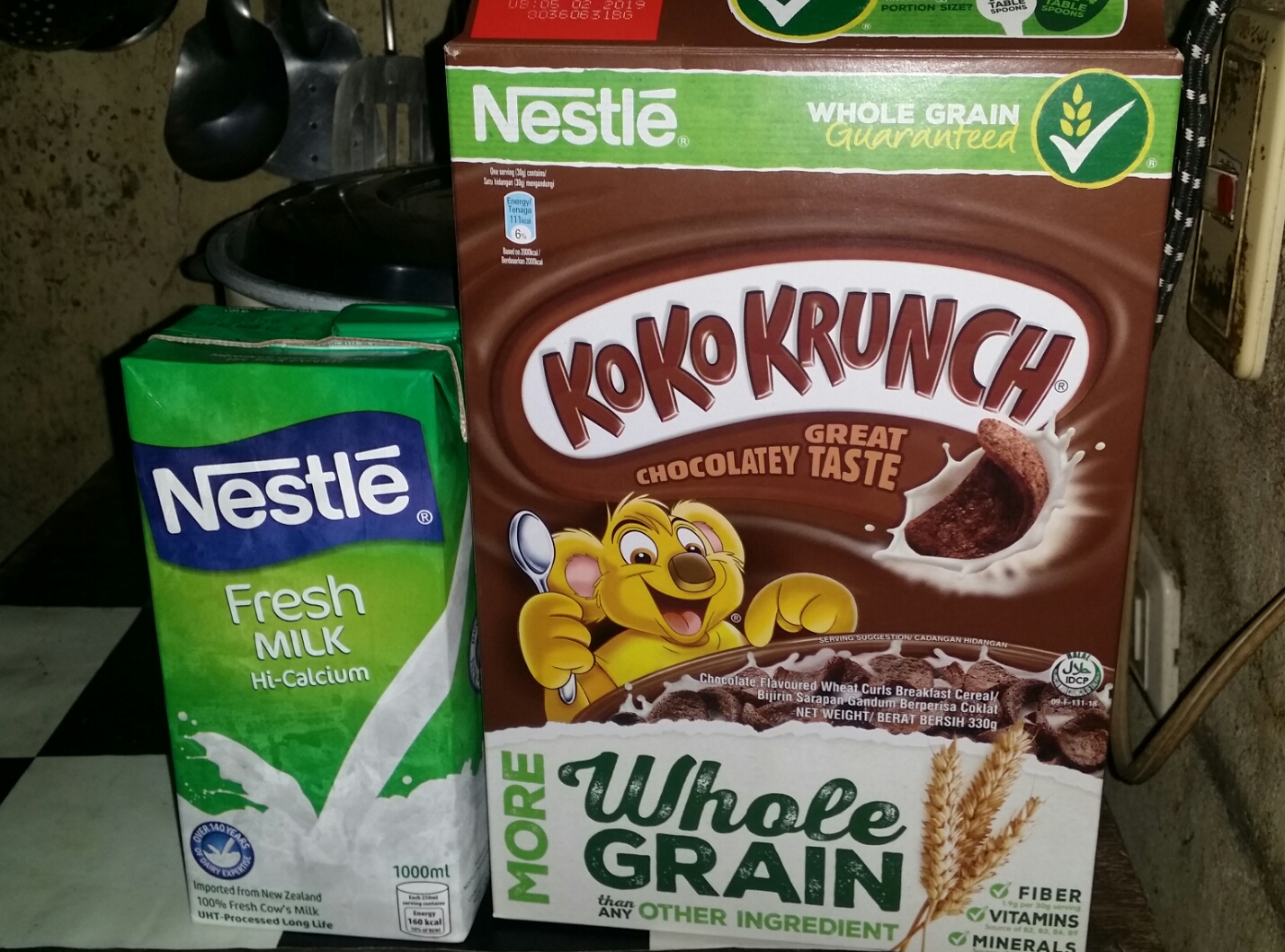 the breakfast cereal and the milk