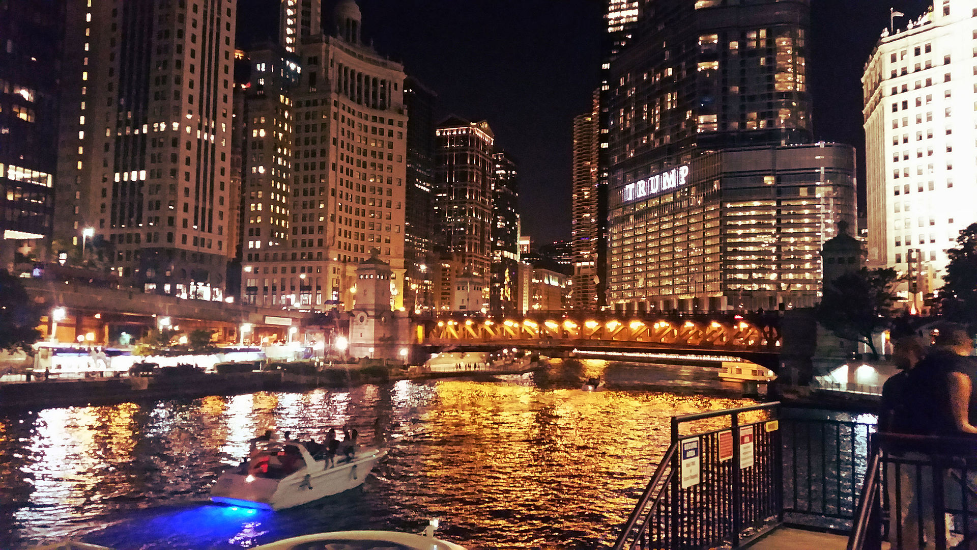 Chicago River at night. Chicago River at night.