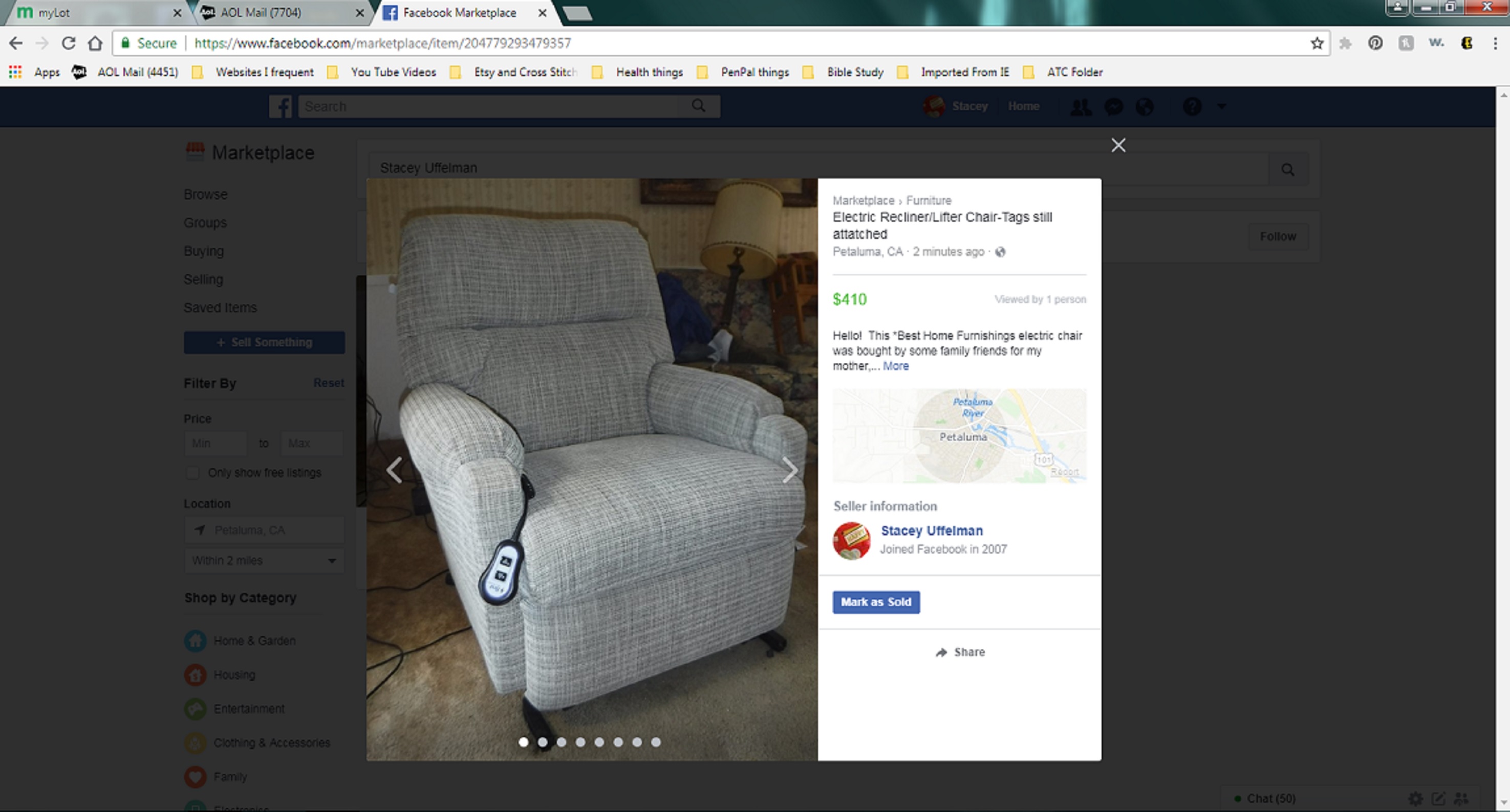 screencap I took of the chair I listed on Facebook Marketplace