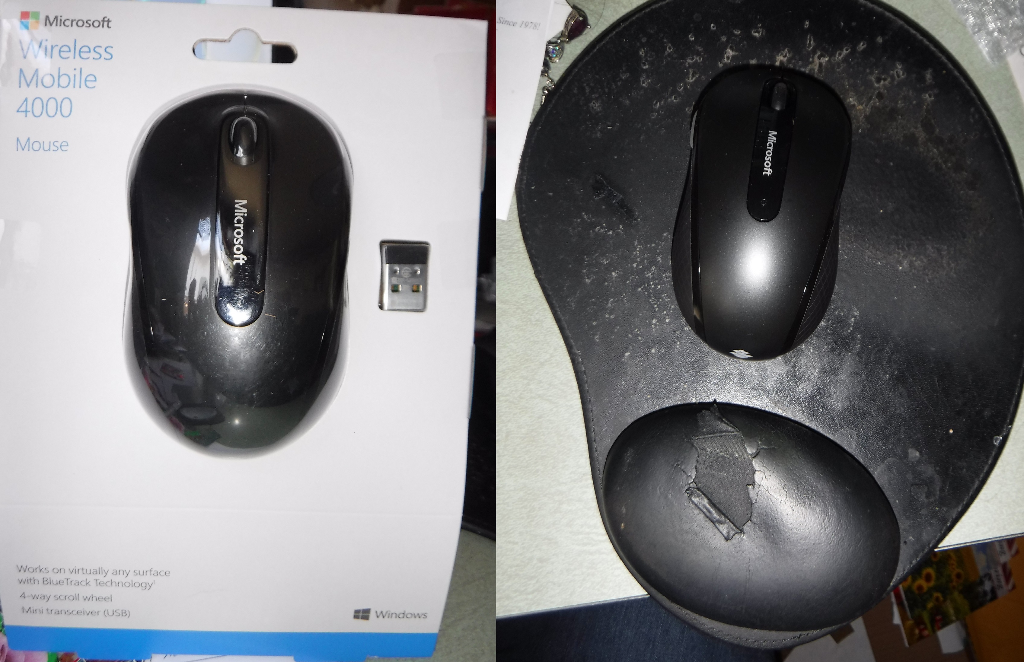 Collage made by me of the mouse I bought still in its packaging and out of it Collage made by me of the mouse I bought still in its packaging and out of it