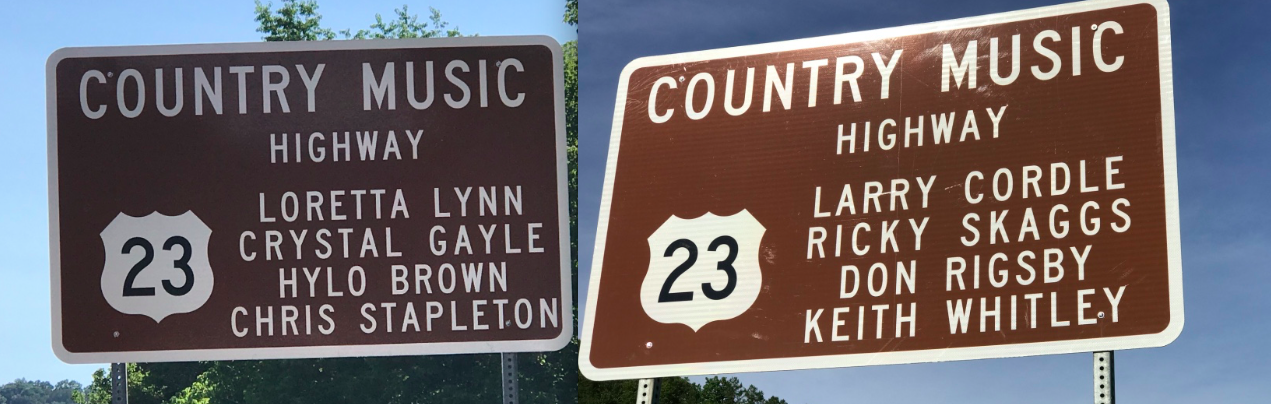 Signs at the county lines along the Country Music Highway.  Photos taken by and the property of FourWalls.