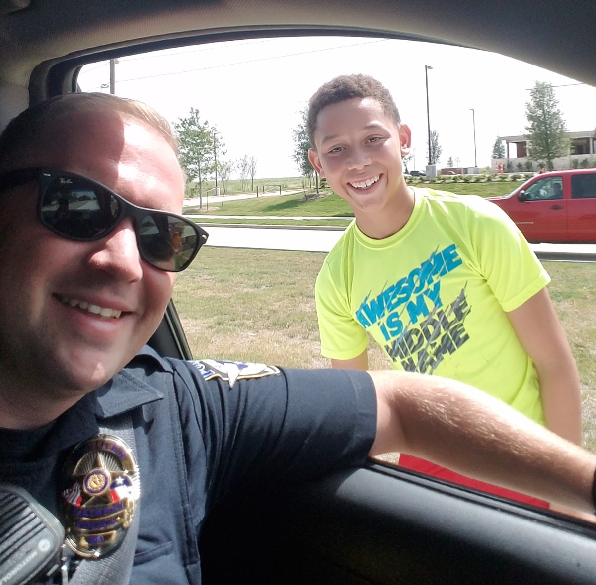 Officers Rogers get a thank you from a teen in McKinney Texas on Thursday