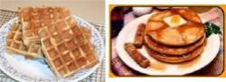 Waffles or Pancakes? - Plate of waffles and plate of pancakes