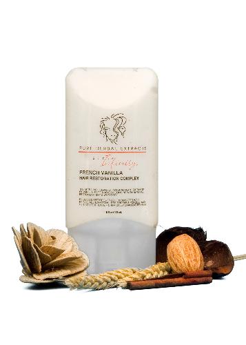 FRENCH VANILLA Hair Restoration Complex  - French Vanilla Hair Restoration Complex is an innovation in the science of hair nourishment and repair.  Indulge yourself in Aromatherapy packed spheres of Vanilla Beans that will renew the shine, strength and flexibility of your hair.  Experience the benefits of New Technology combined with pure Herbal Extracts that restore hair’s healthy balance the way nature intended