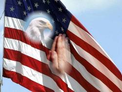 national anthem - flag with eagle and praying hands