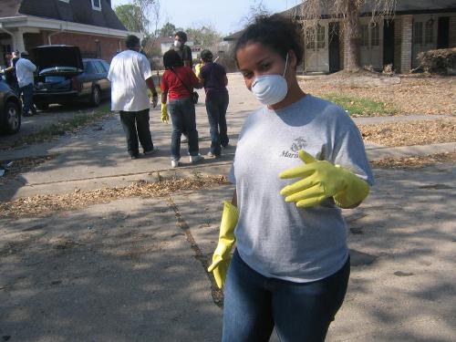 SHEENA CLEANING UP AFTER KATRINA - After Hurricane Katrina,it was nice to see,many people coming together after the disaster,to help.In many ways.Here Sheena is,cleaning and working,in some of the more devastated areas