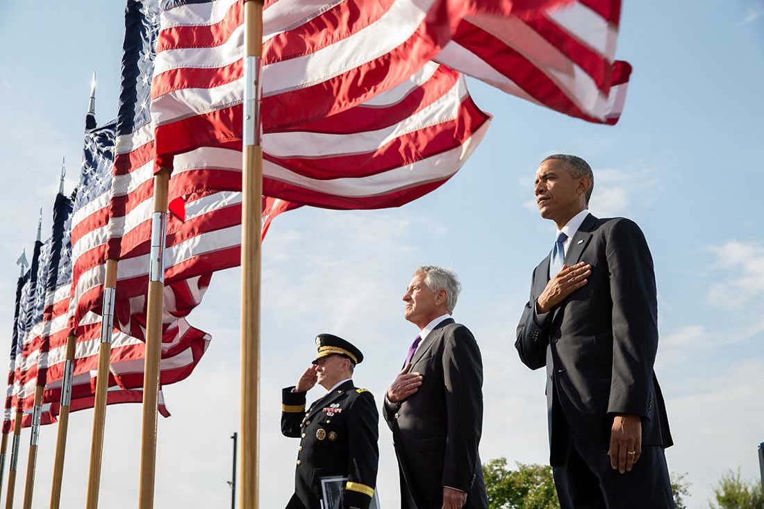 President Obama paying tribute in 2014 to those who died on 9/11/2001