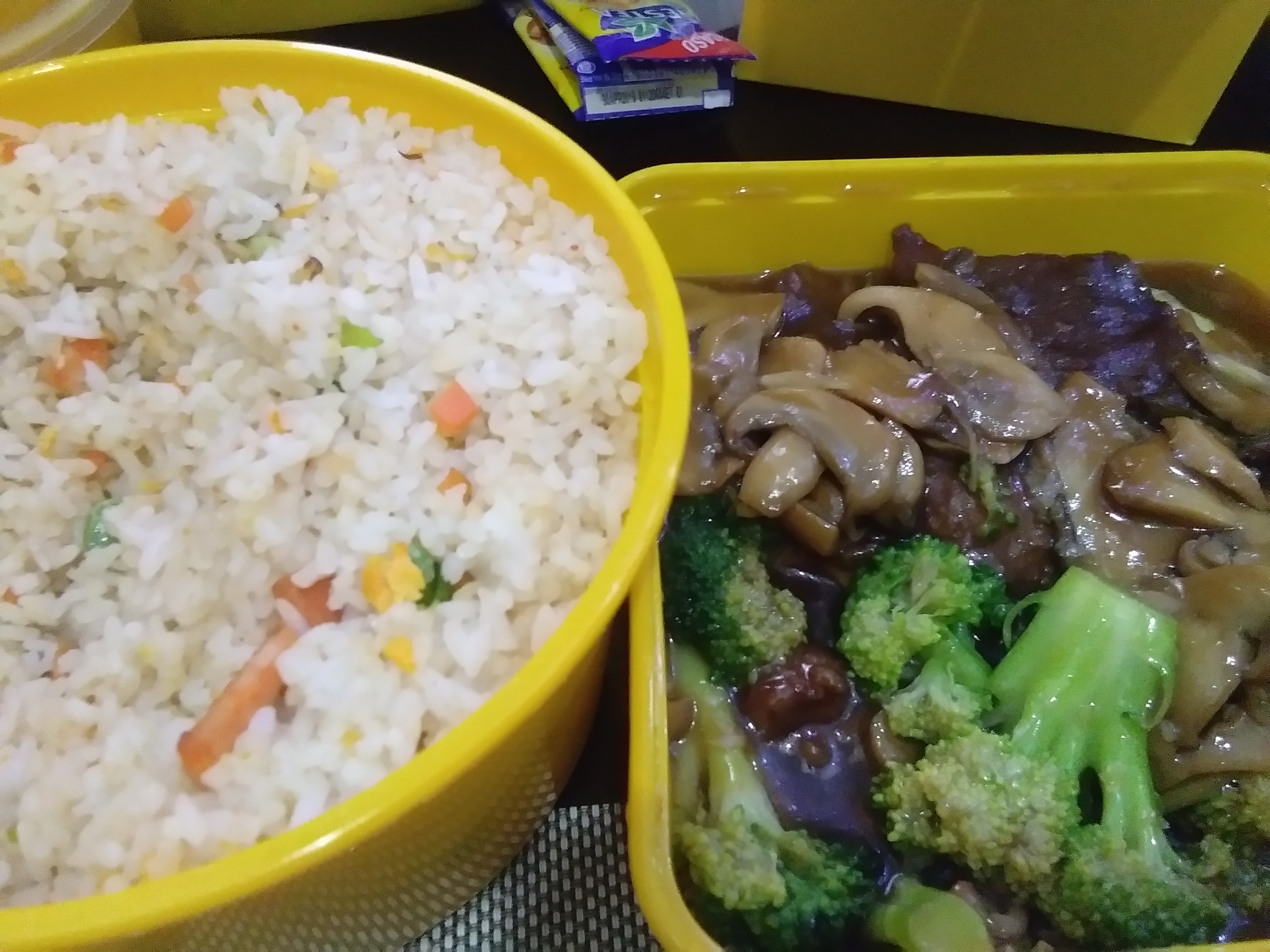 Photo is Yang chow Fried Rice and Stir Fry Beef with Broccoli