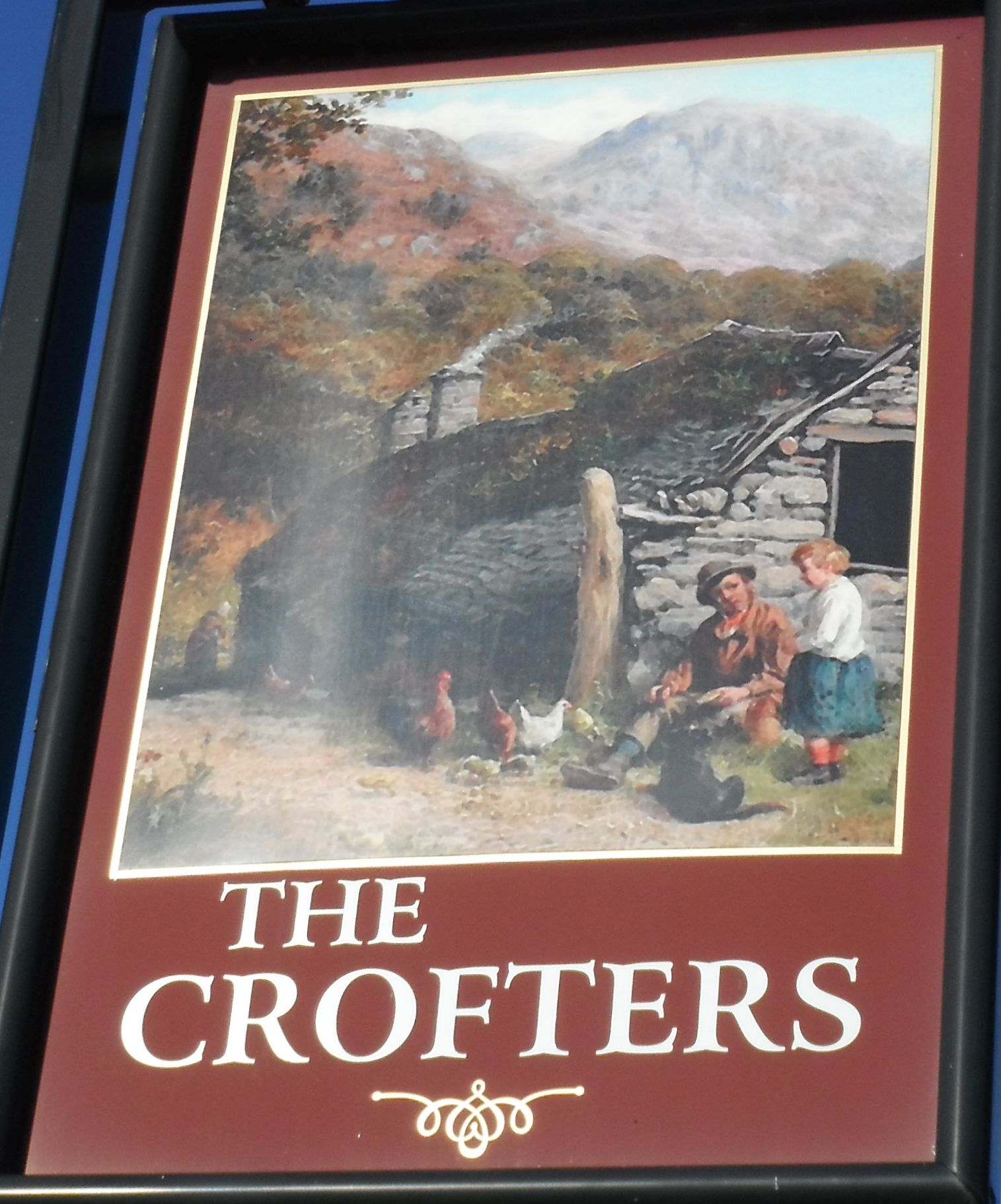 Photo taken by me – pub sign for The Crofters, Moss Side, Leyland, Lancashire 