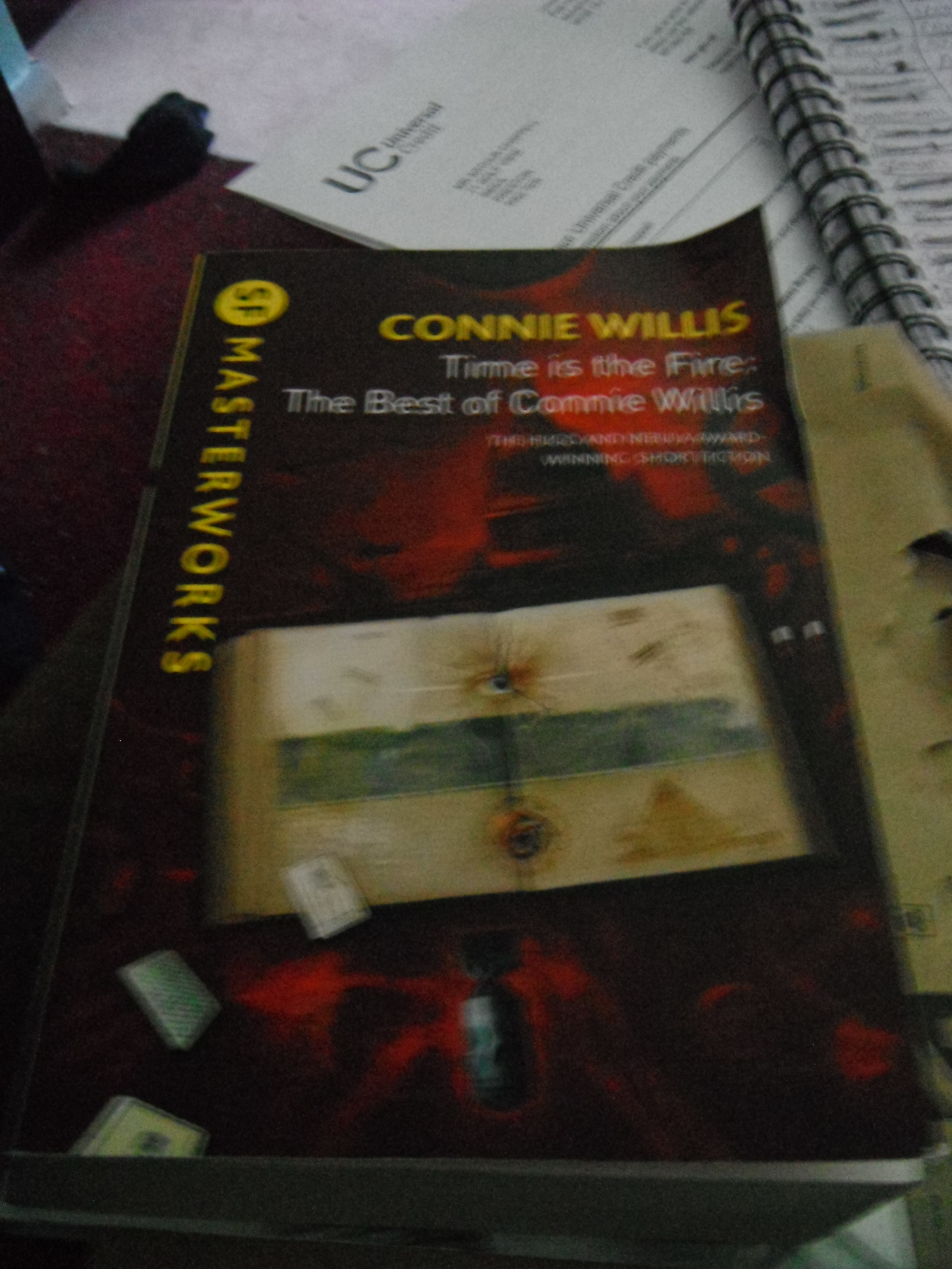 Photo taken by me – cover art to Connie Willis’s Time Is The Fire 