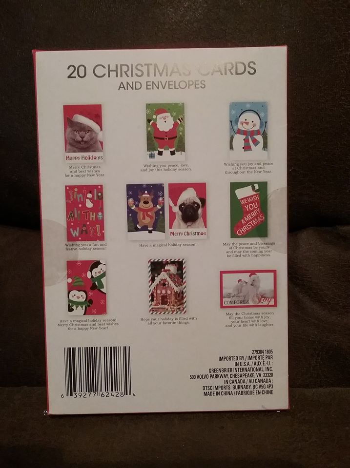 Photo Credit: I snapped this picture of the Christmas cards I bought at The Dollar Tree. It shows the cards included in the box.