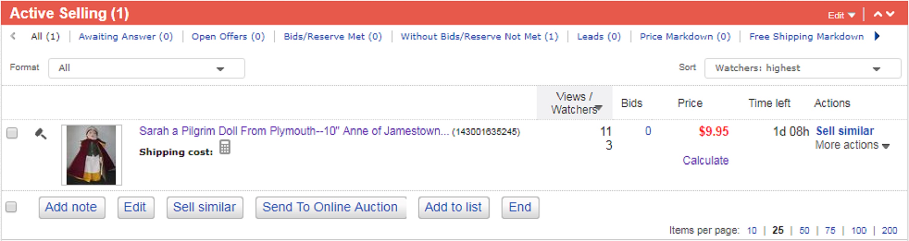 Screen cap of the doll I currently have up on eBay
