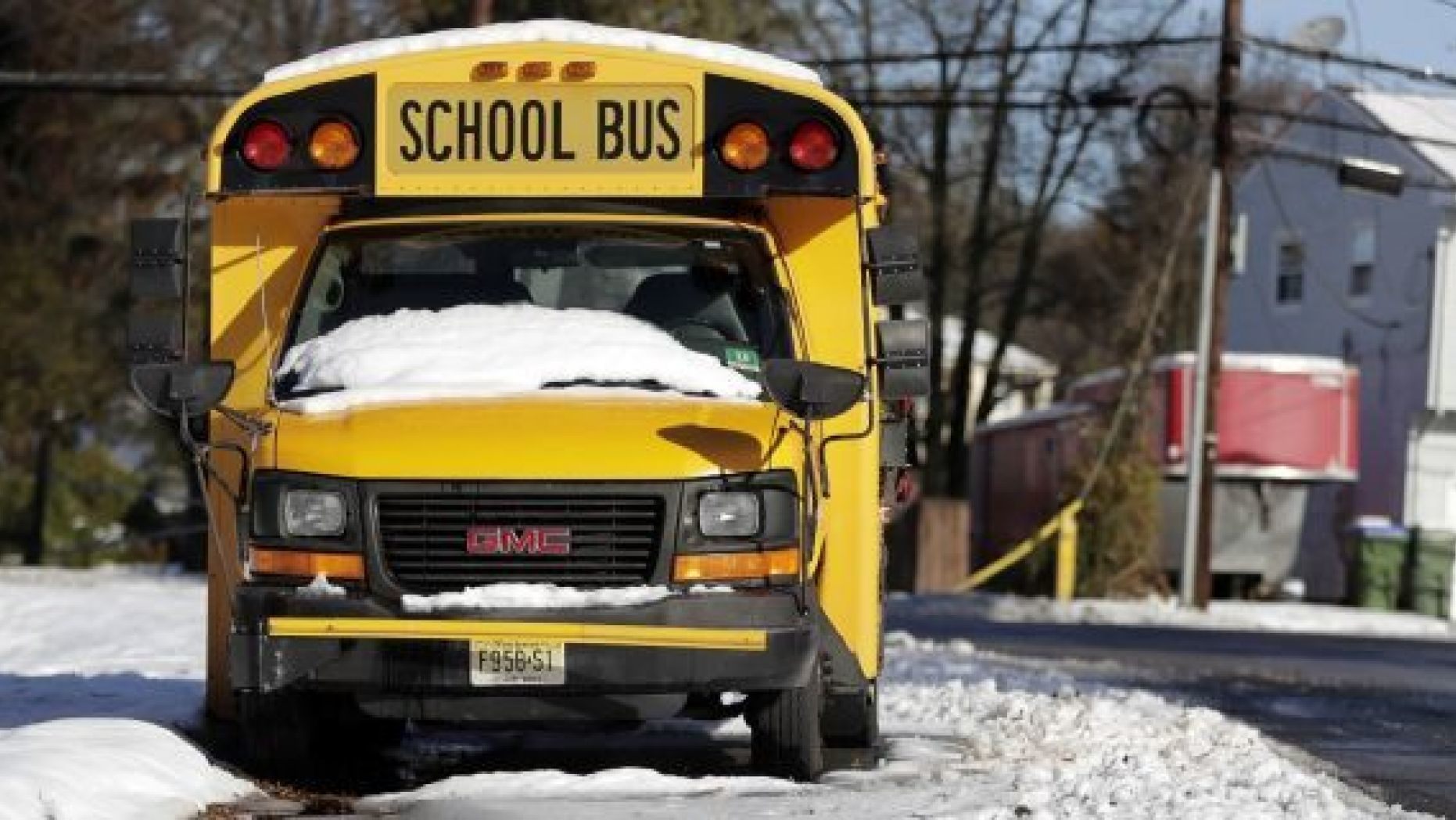 A school bus in New York City that was stuck in the snowy streets A school bus in New York City that was stuck in the snowy streets