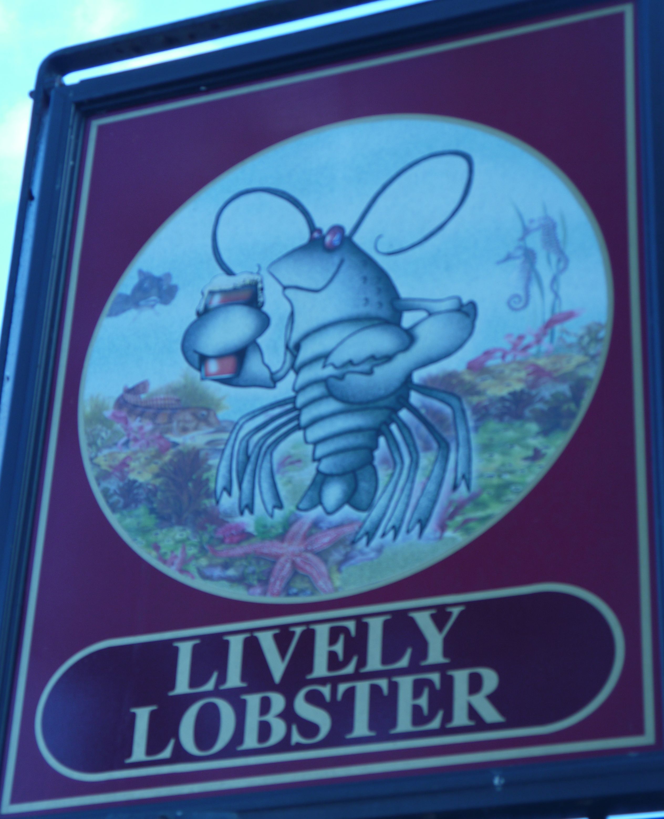 Photo taken by me – The Lively Lobster Pub Sign, Sale, Manchester 
