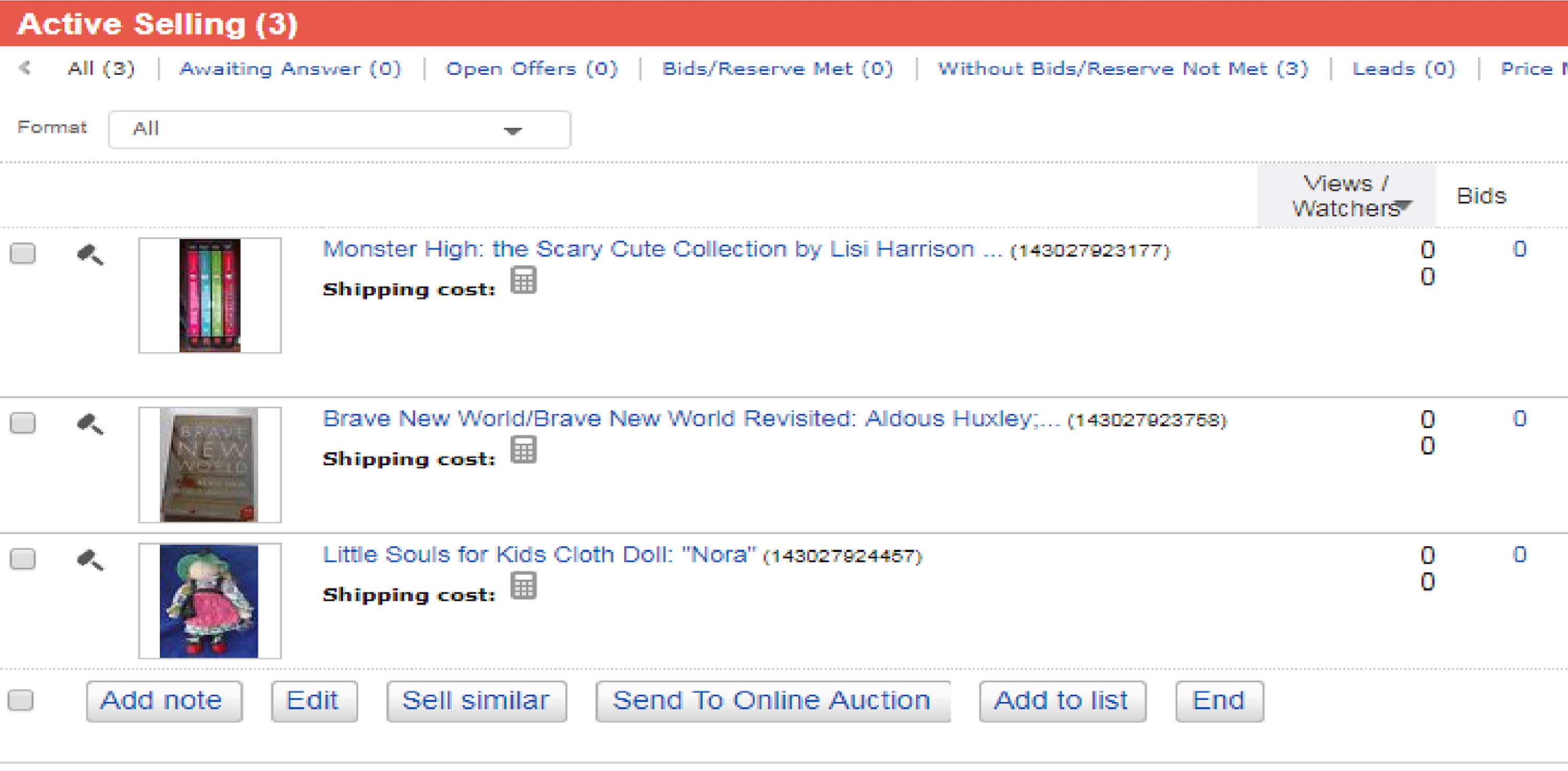 Screencap of the auctions I have up on eBay