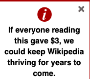 The semi-annual plea for money from Wikipedia.  Screen shot.
