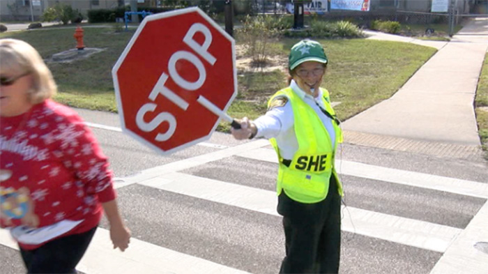Crossing guard Patty Polley in Fort Polk Florida
