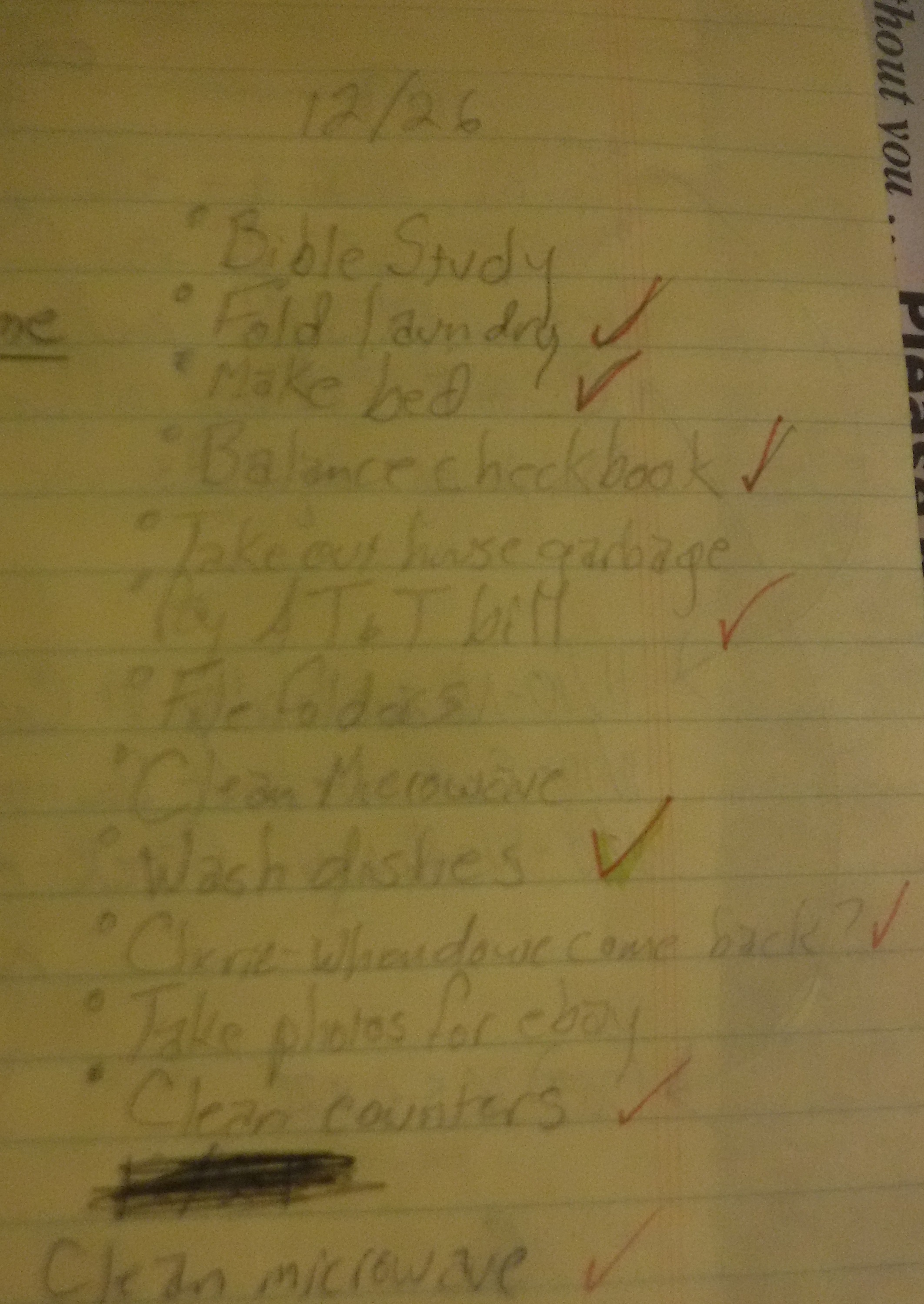 Photo I took of my to do list