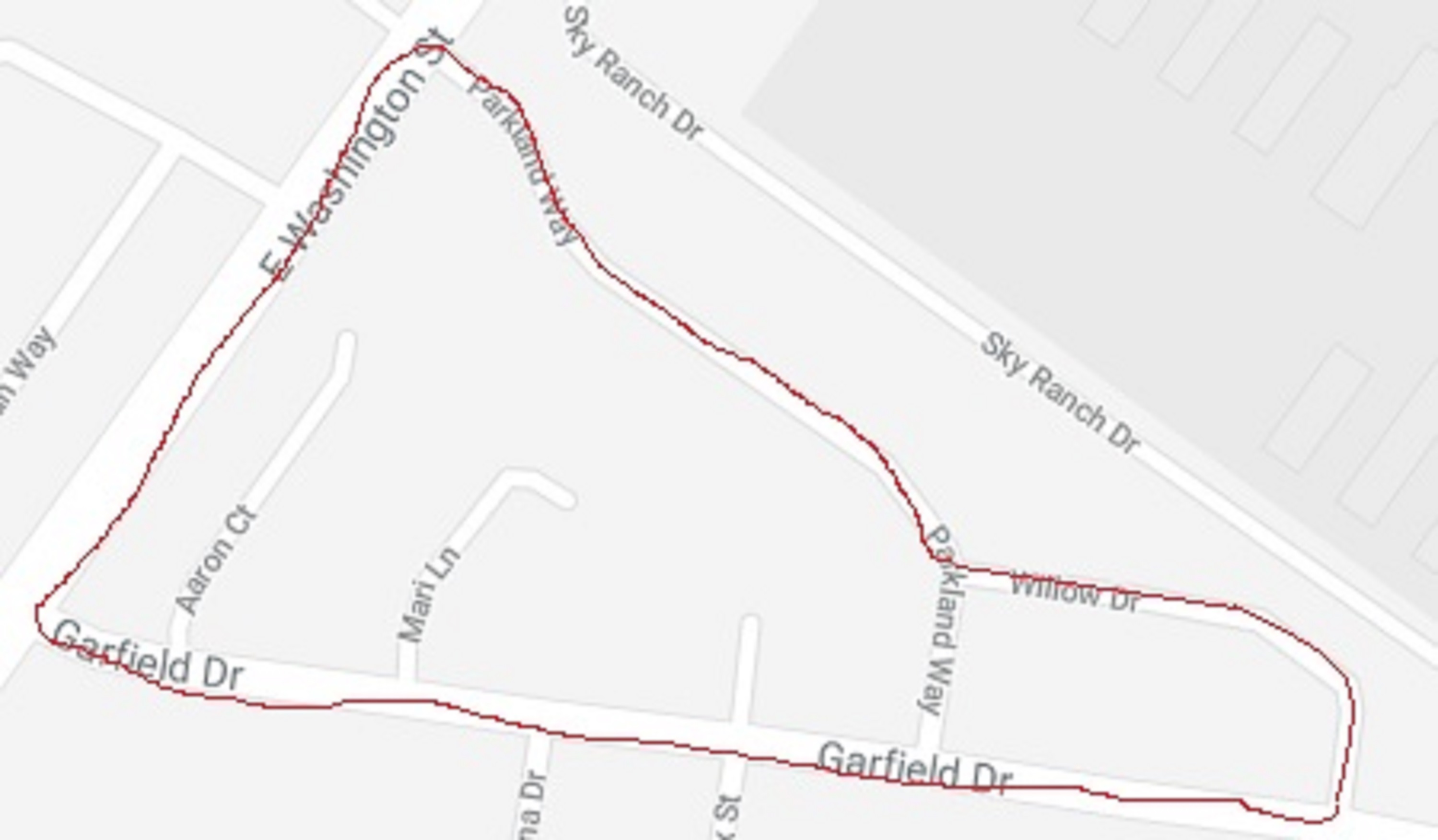 Screencap of Google map where I outlined the route we took in red