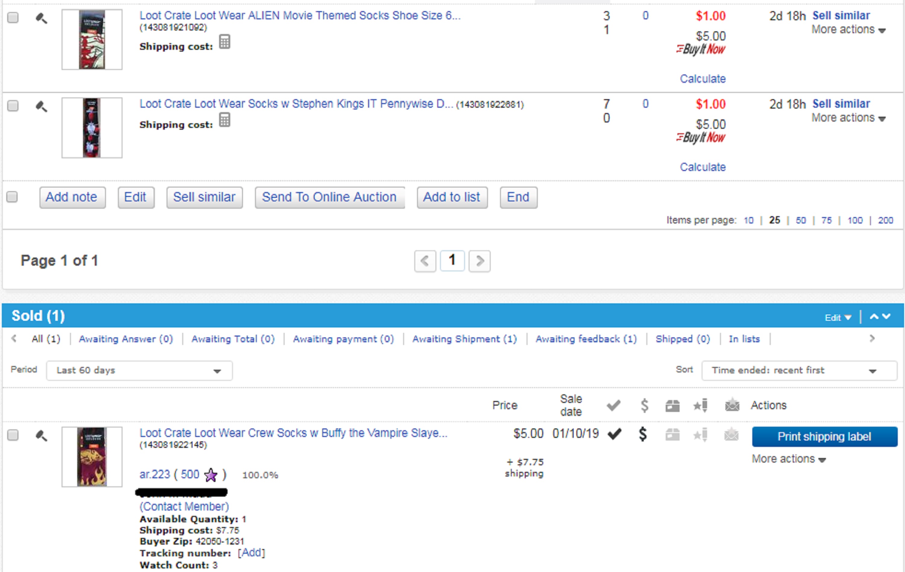 Screencap of my eBay auctions--two still going and one sold Screencap of my eBay auctions--two still going and one sold