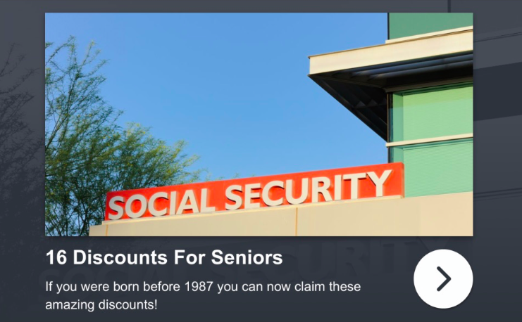 Screen shot of an ad with a strange definition of "senior."
