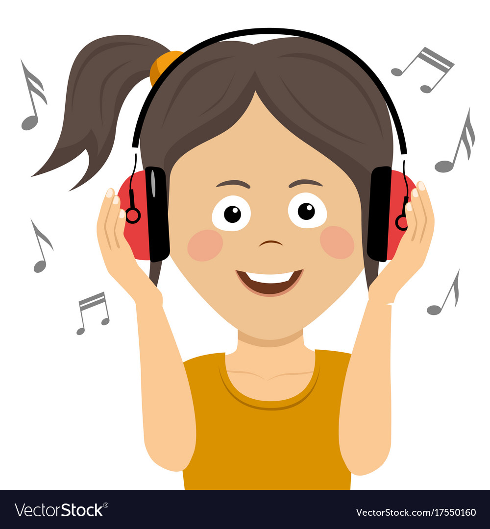 little girl listening to the music