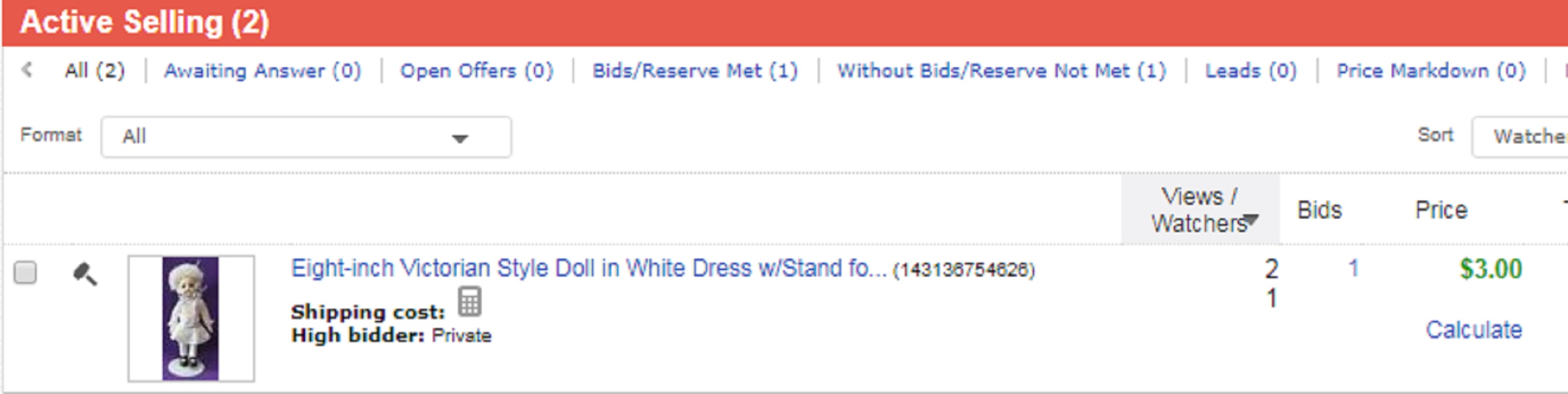 Screencap of eBay auction with bid Screencap of eBay auction with bid