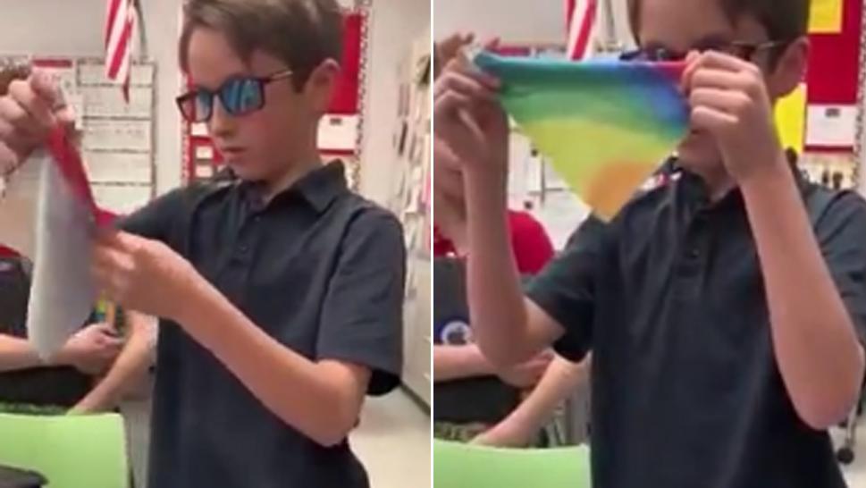 Tyler Muhr with his colorblind corrective glasses