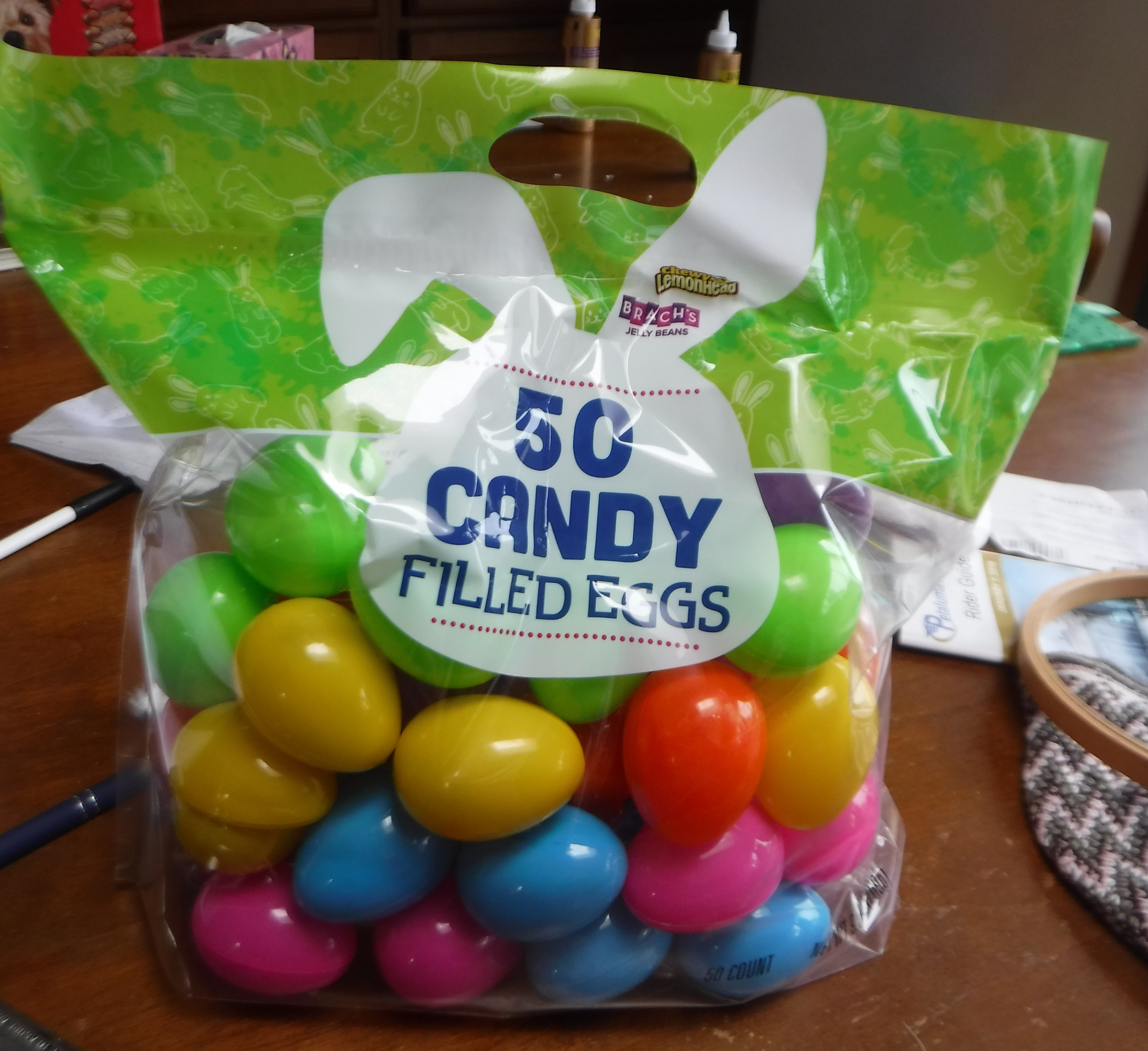 Photo I took of the bag of Easter eggs I bought while I was out. 