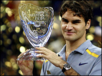 Roger Federer - Roger Federer is relishing the moment next February that he will break Jimmy Connors' 25-year-old record to become the longest-reigning world number one. The Swiss, who beat James Blake to win the Masters Cup on Sunday, will pass Connors' record of 160 consecutive weeks at the top on 26 February. I think that is definitely one of the big records I've broken, maybe the biggest so far in my career,' he said.  'I'm waiting for that date to come and then I'll celebrate it, not right now.'  The 25-year-old's lead in the rankings is such that he is guaranteed to remain number one, even if he does not play again before March.  Federer thrashed American Blake 6-0 6-3 6-4 in Shanghai on Sunday to win his 12th title of the year.