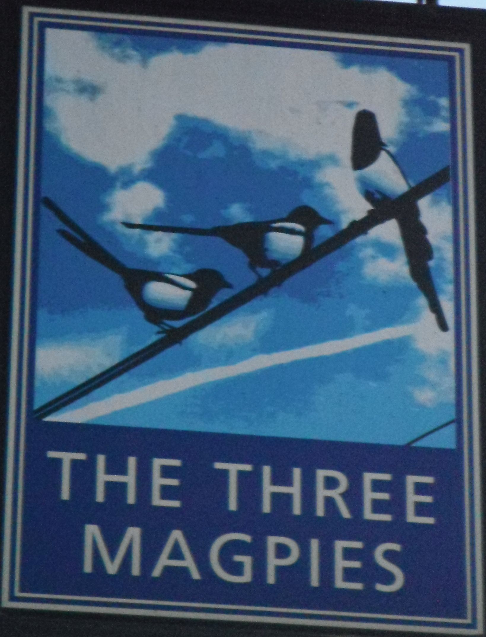Photo taken by me – pub sign for The Three Magpies – Heathrow, London Photo taken by me – pub sign for The Three Magpies – Heathrow, London