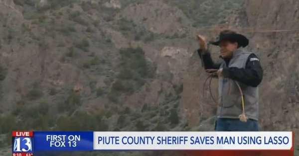 Piute County Sheriff Marty Gleaves rescues a trapped driver on Saturday Piute County Sheriff Marty Gleaves rescues a trapped driver on Saturday