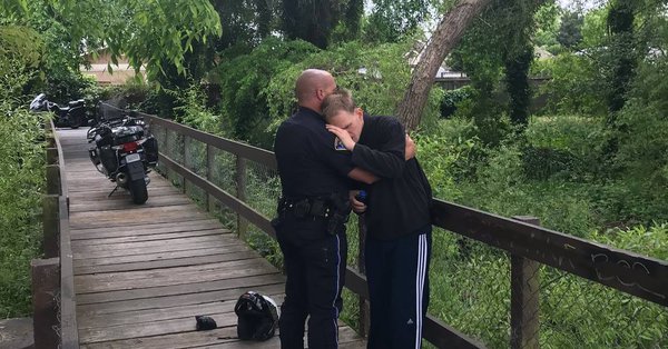 A hug from a police officer to a autistic young man. Priceless.