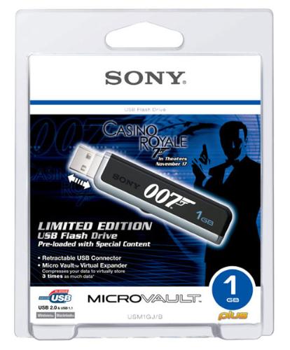 Bond's drive - And what James Bond, blond or brunette, would be complete without a small device for capturing enemy drawings and plans? The $55 James Bond 007 Micro Vault USB Flash Drive offers 1GB of space on which to hide your (or someone else's) secrets.