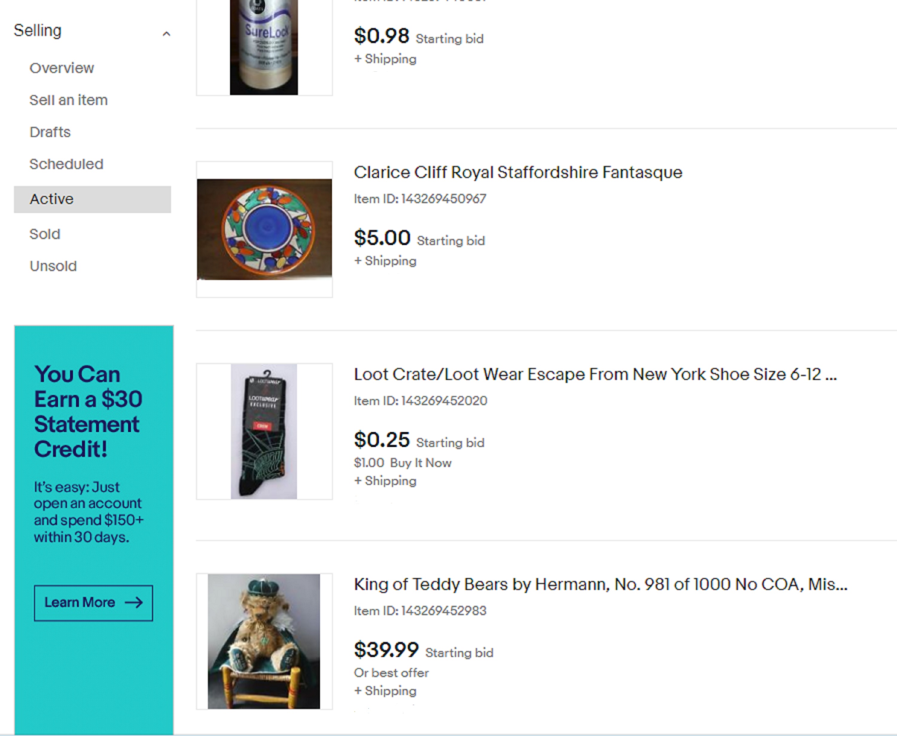 Screencap of the items that I put up on eBay Screencap of the items that I put up on eBay