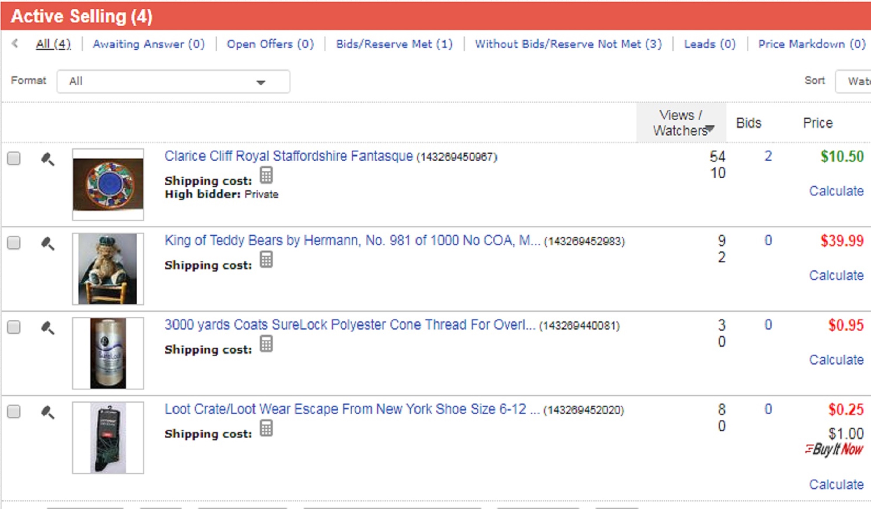 Screencap I took of my current ebay auctions 1233 pm Screencap I took of my current ebay auctions 1233 pm