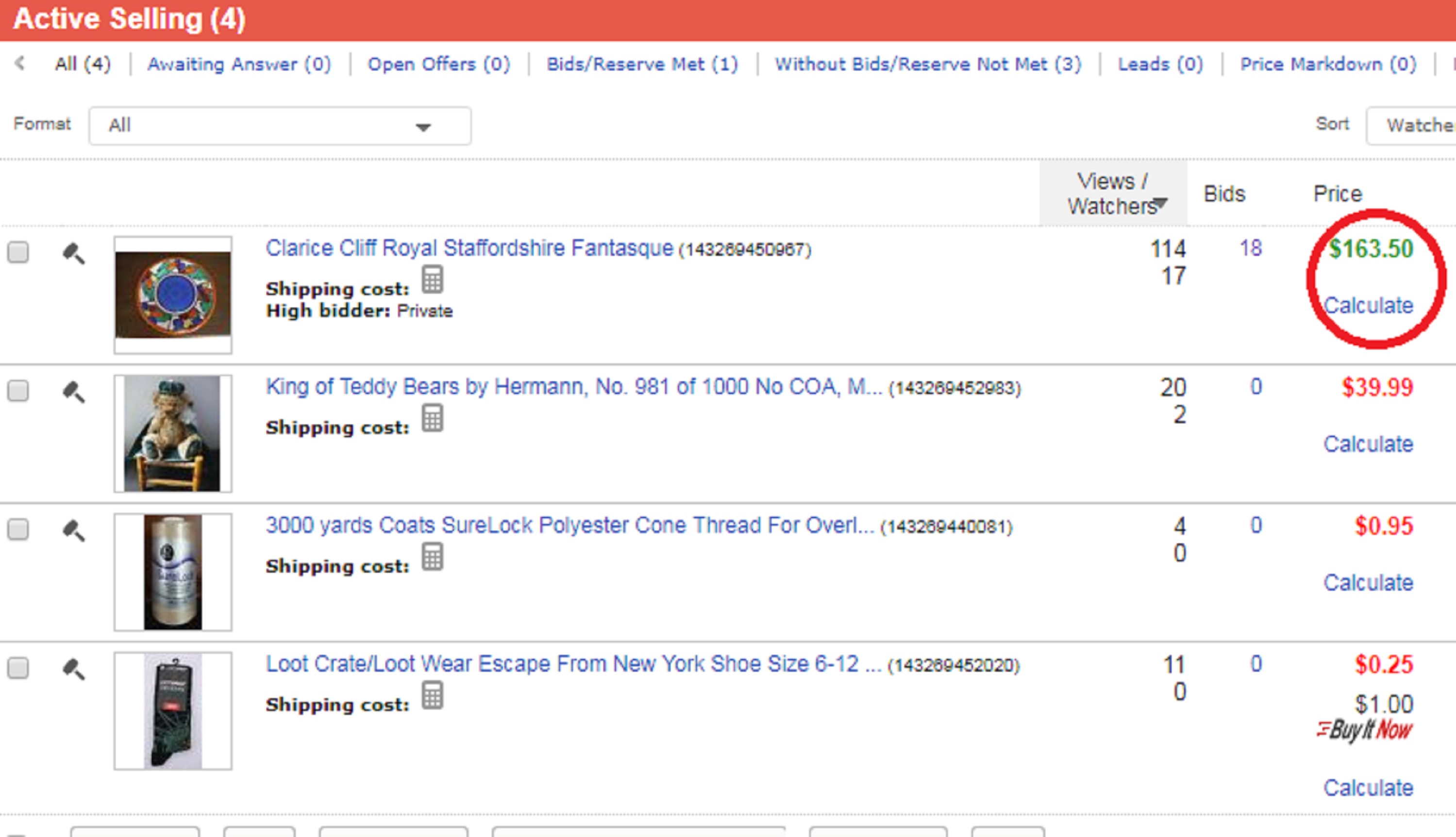 Screencap I took of my eBay auctions around 9:30 pm PST Screencap I took of my eBay auctions around 9:30 pm PST