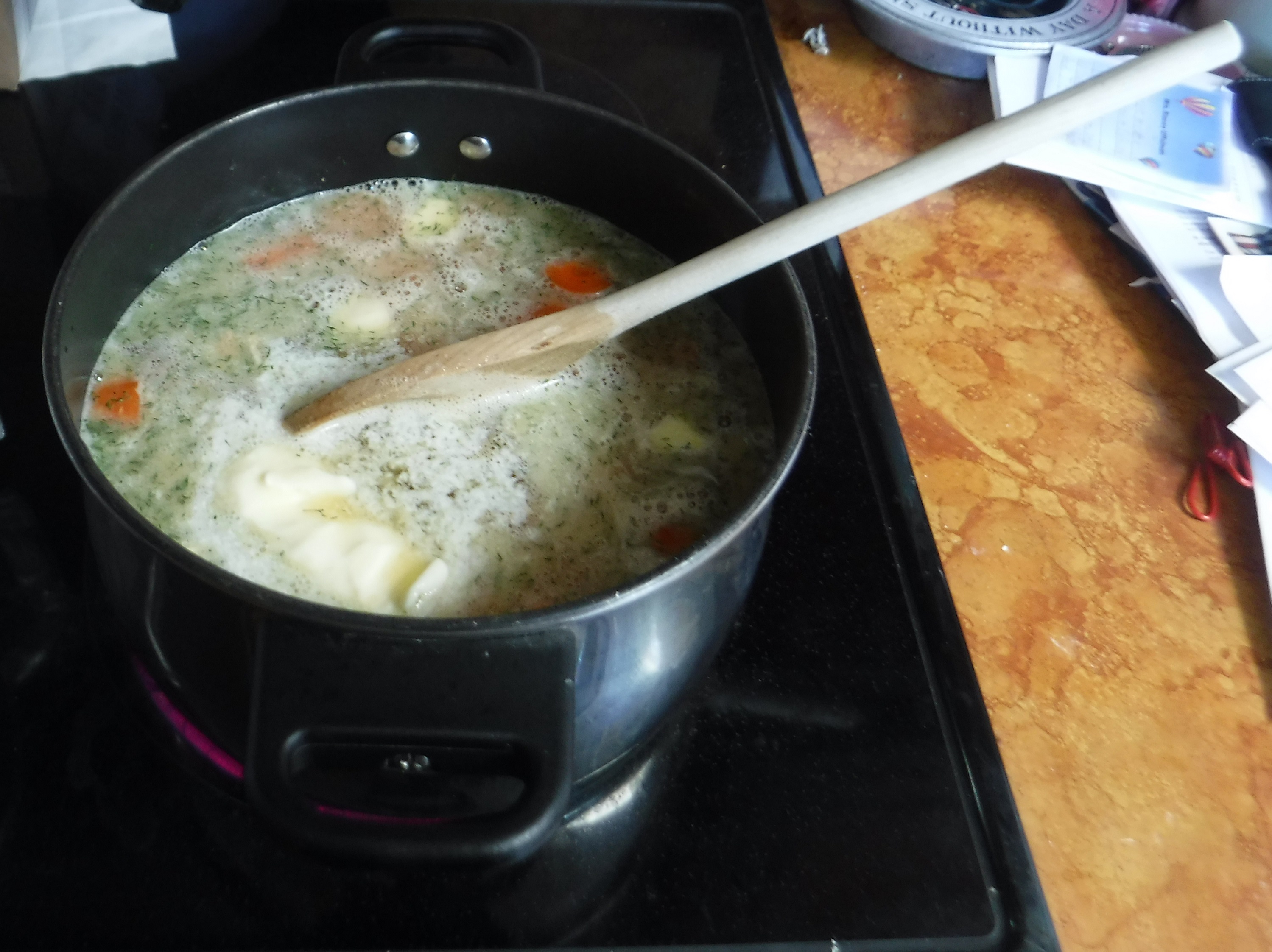 Photo I took of the pot on the stove of the first stage of the carrot soup