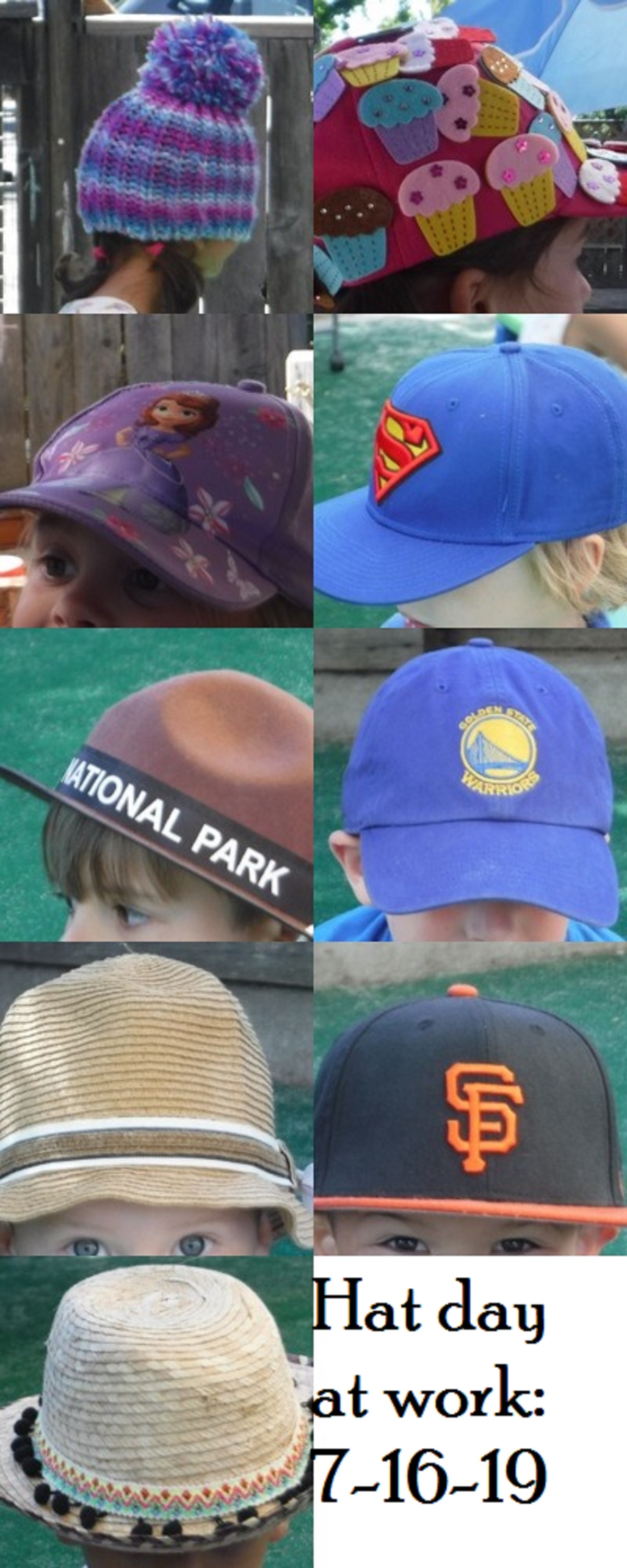 Collage I made on LunaPic.com of most of the hats that were worn by kids at work today Collage I made on LunaPic.com of most of the hats that were worn by kids at work today