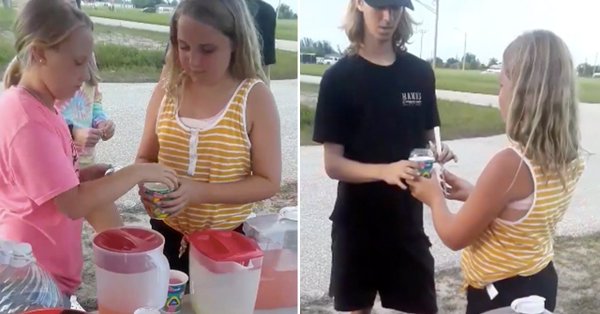Hunter and Julia Garrison and their lemonade stand in Florida. Hunter and Julia Garrison and their lemonade stand in Florida.