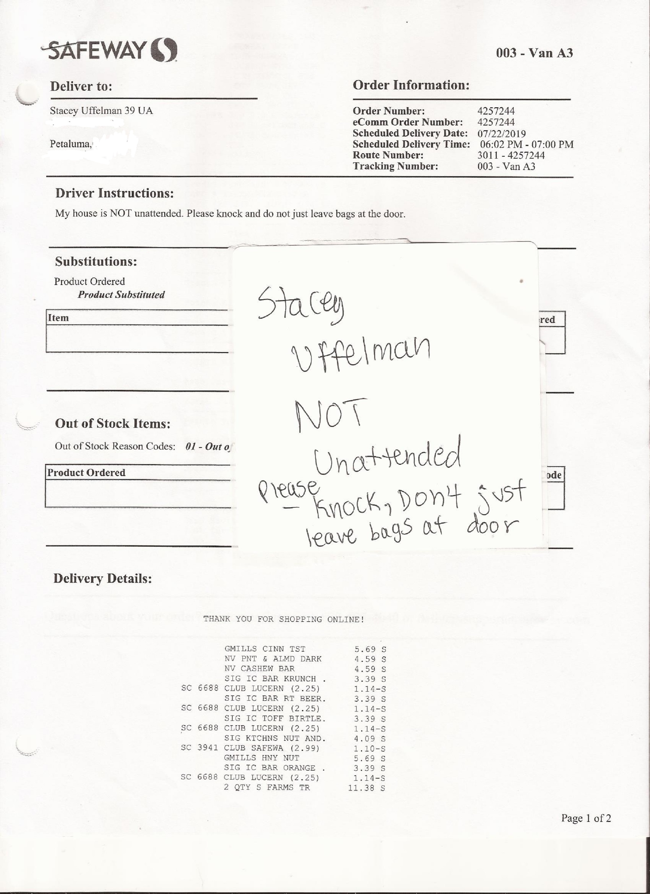 Scan I took of my reciept