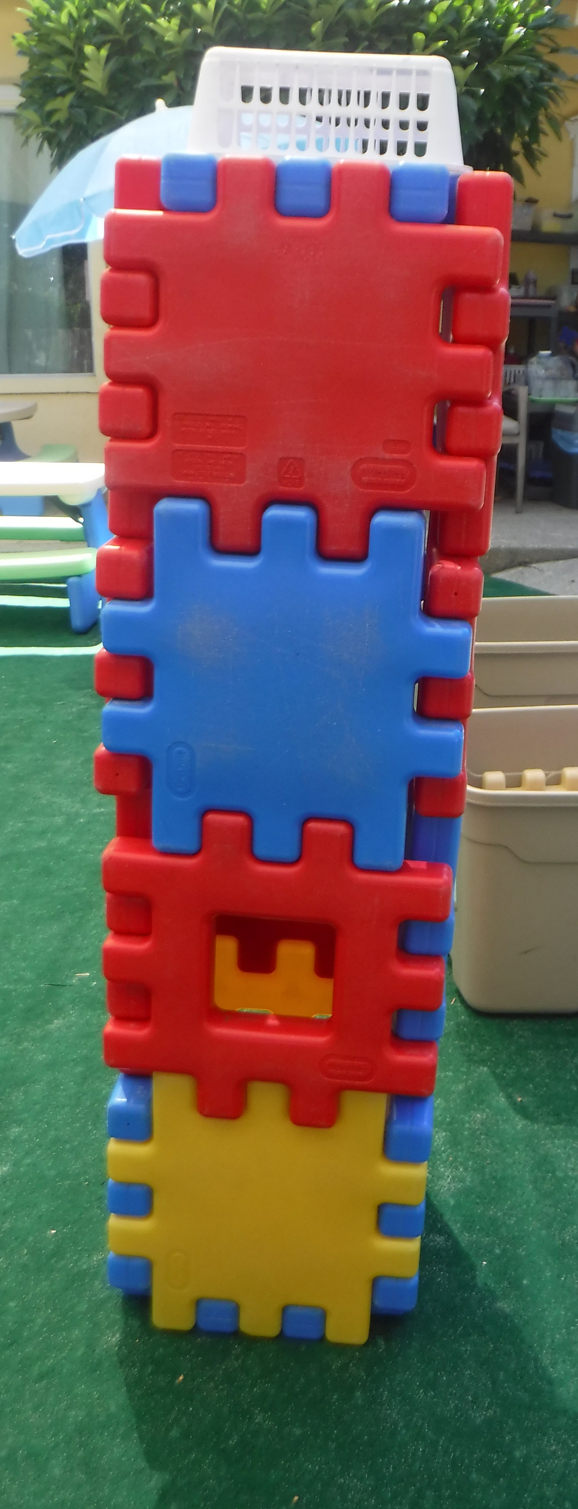 Photo taken by me of a structure built by some boys at work today from waffle blocks Photo taken by me of a structure built by some boys at work today from waffle blocks
