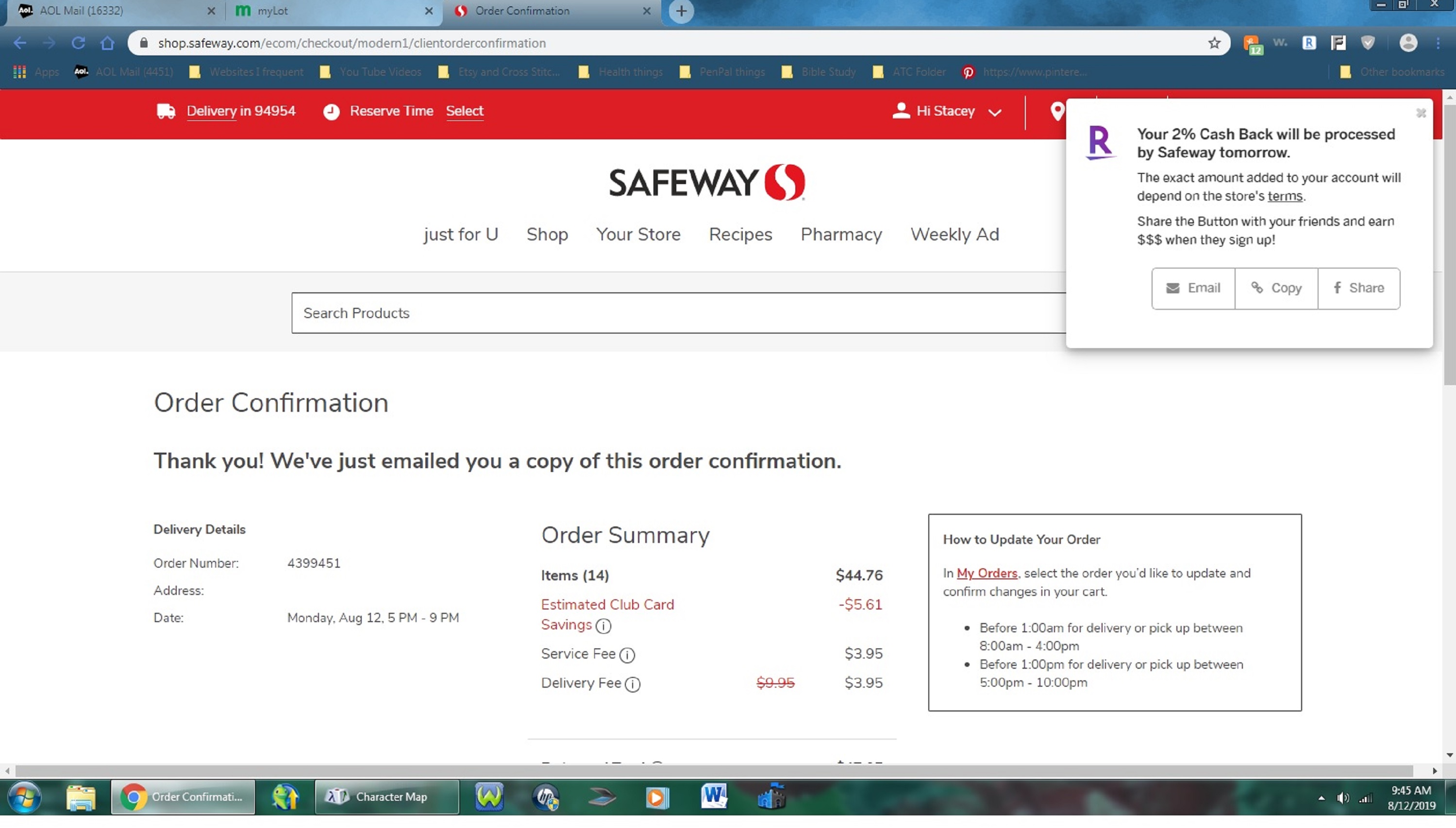 Screencap I took of my Safeway order page