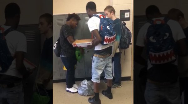 Two high school football players making firends with a bully victim Two high school football players making firends with a bully victim