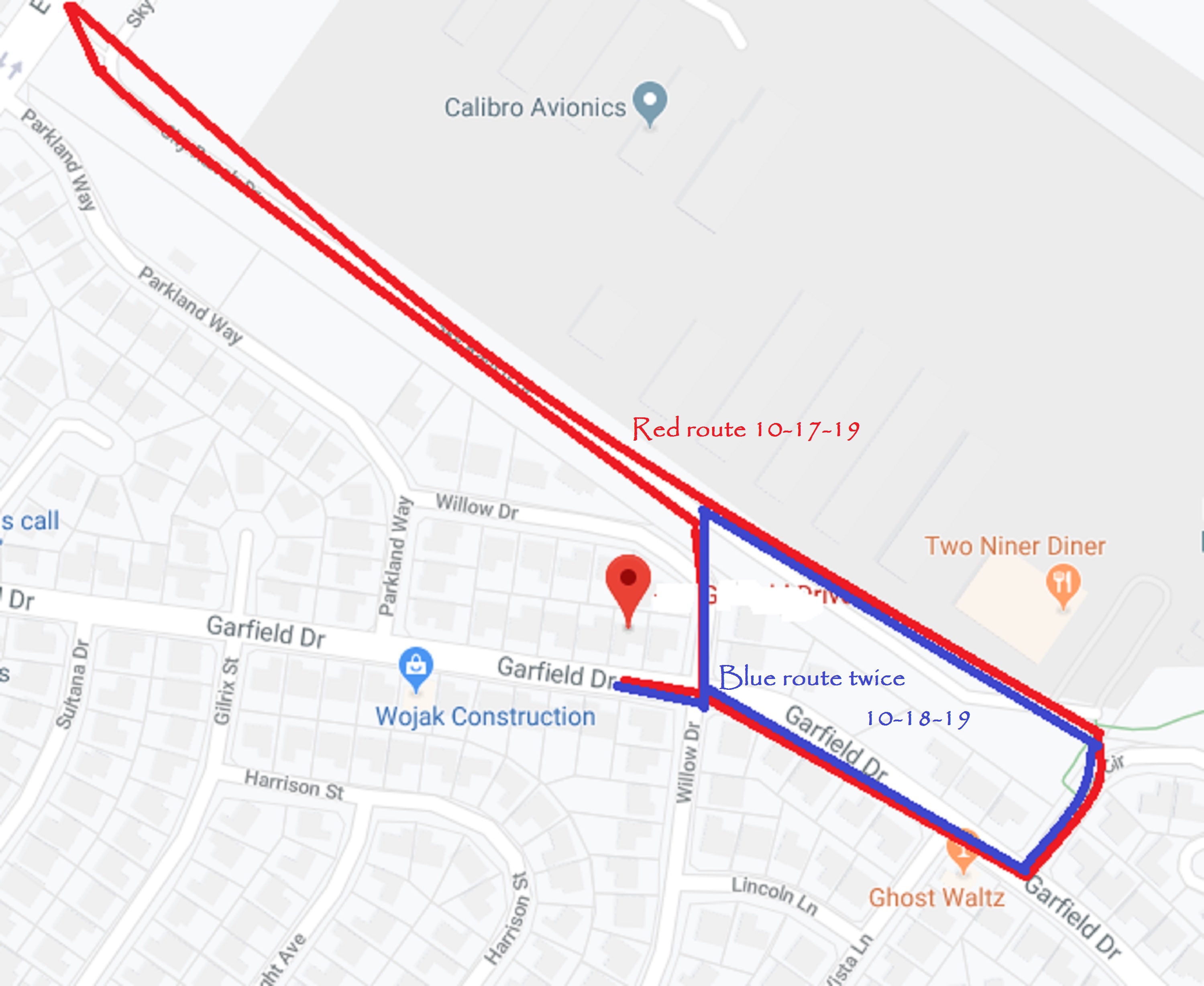 Google map with route and blue/red lettering added on Microsoft Paint Google map with route and blue/red lettering added on Microsoft Paint