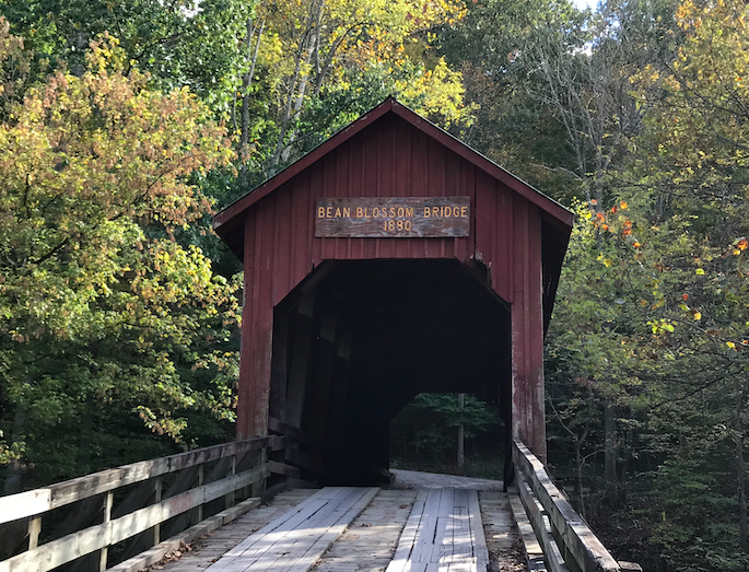 The Beanblossom Covered Bridge, with some lovely foliage nearby.  Photo taken by and the property of FourWalls.