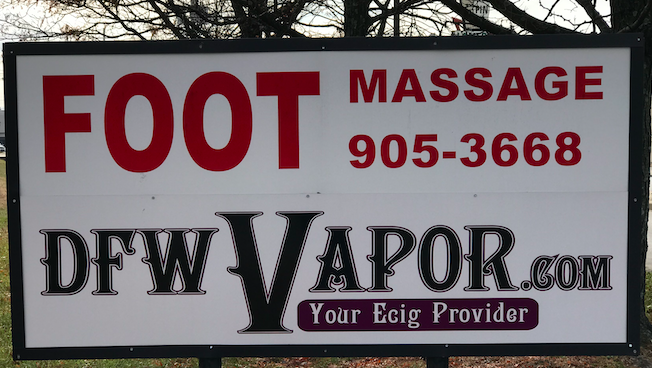 Foot massage and vaping sign in St. Matthews KY.  Photo taken by and the property of FourWalls.