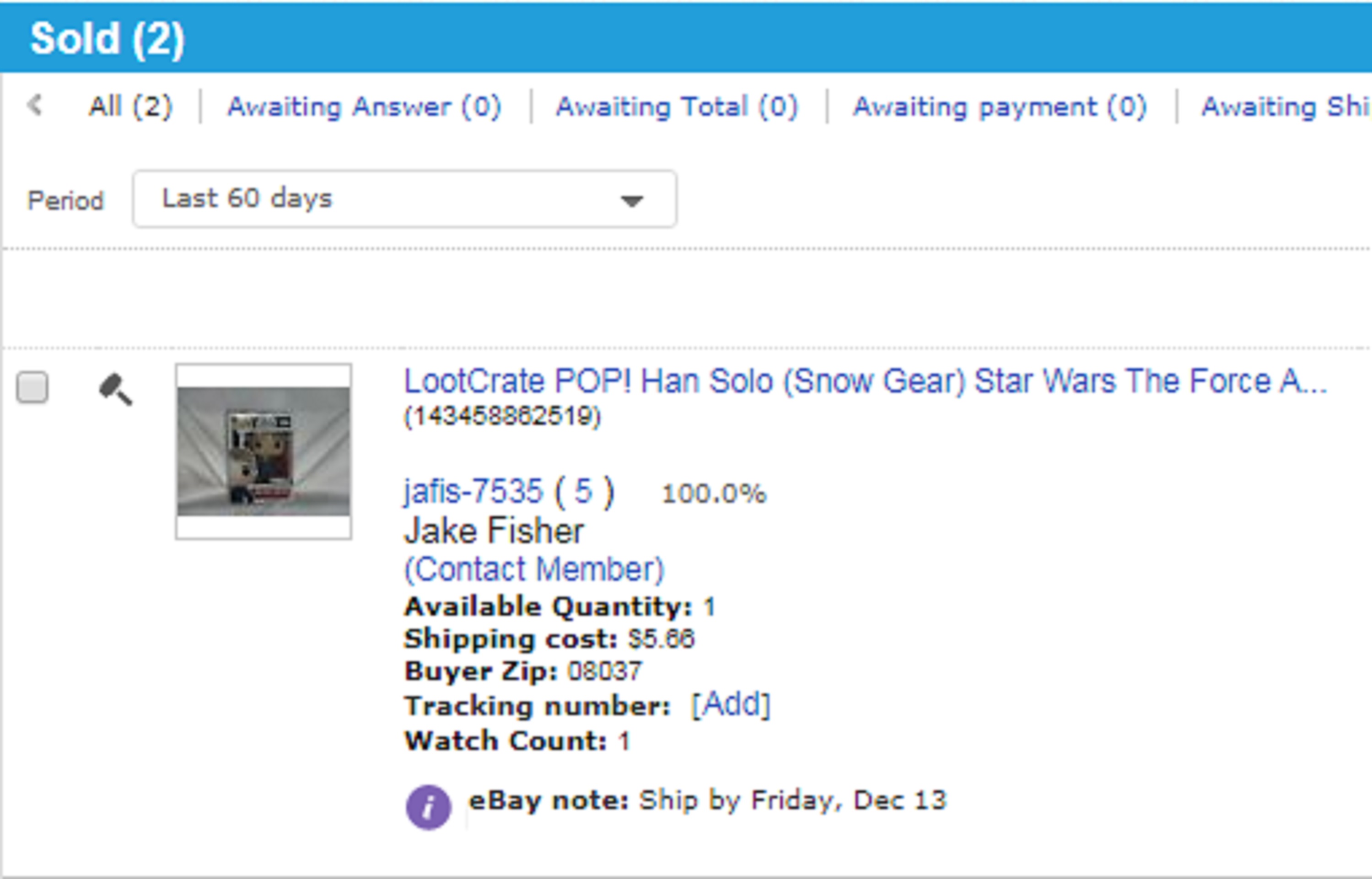 Screencap I took of my eBay sale Screencap I took of my eBay sale