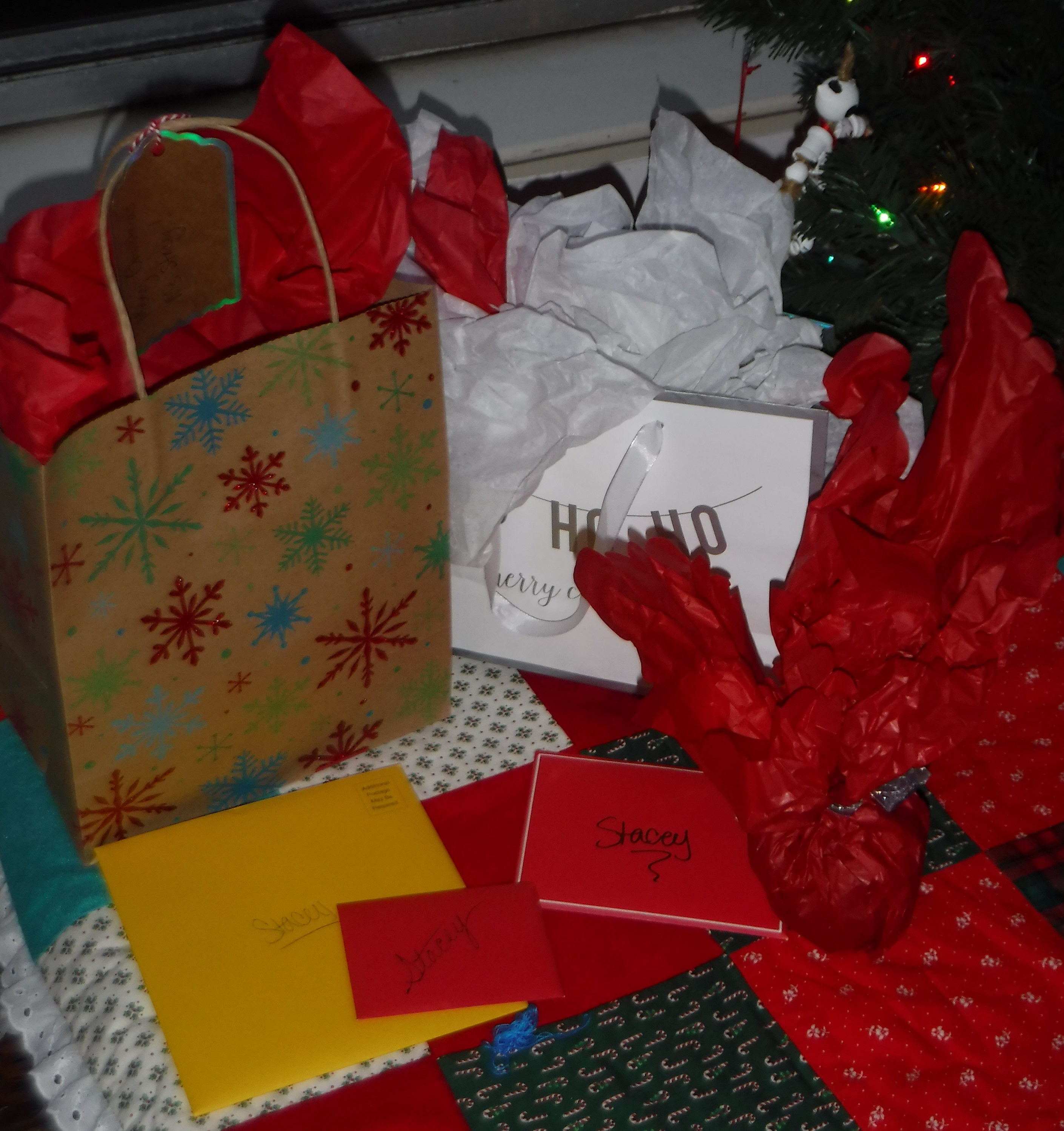 Photo I took of most of the gifts I received at our work party/lunch Photo I took of most of the gifts I received at our work party/lunch
