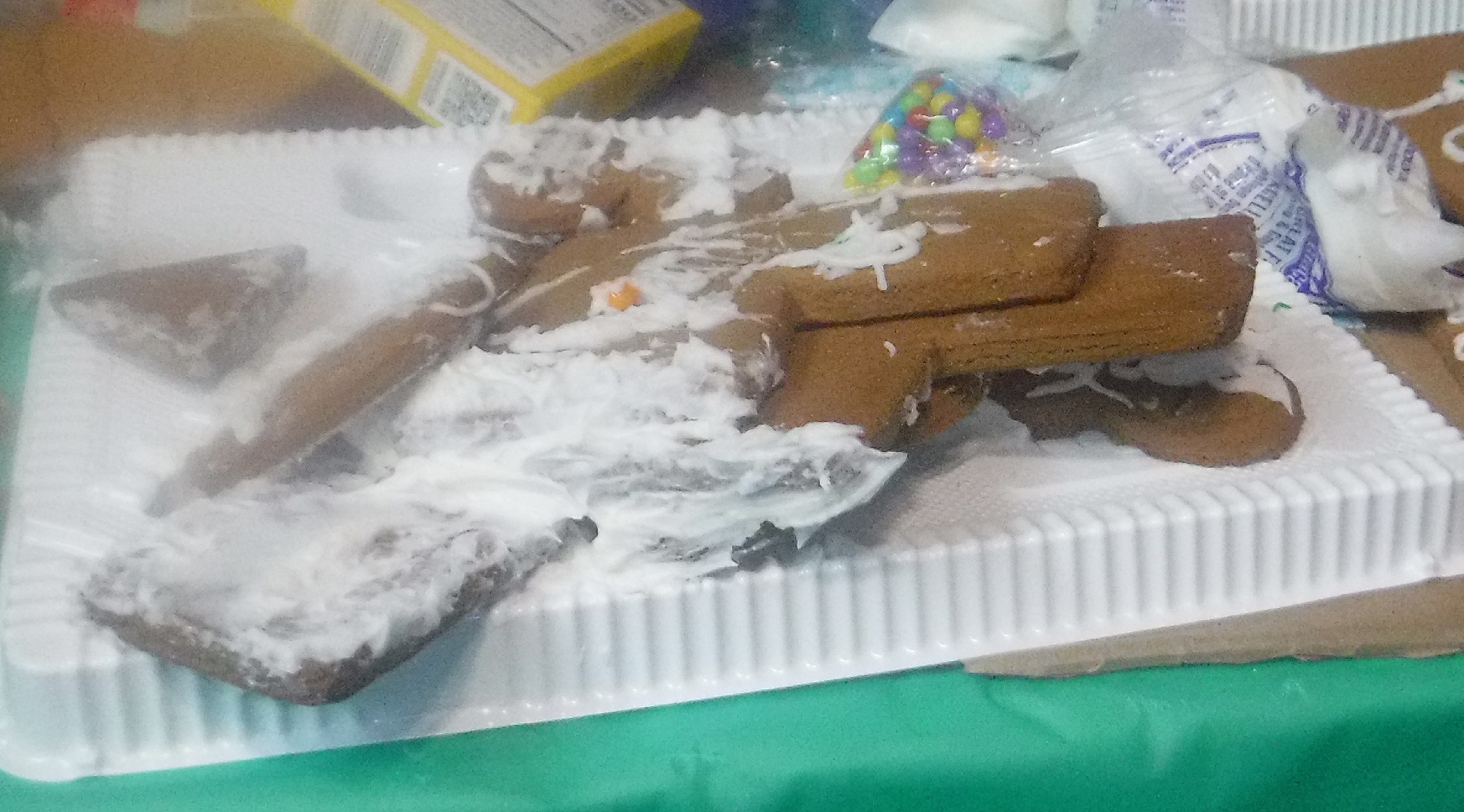 Photo I took of the gingerbread "Train Wreck" my nephew and I made Photo I took of the gingerbread "Train Wreck" my nephew and I made